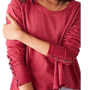 We The Free Red Long Sleeve Top with Button Accents